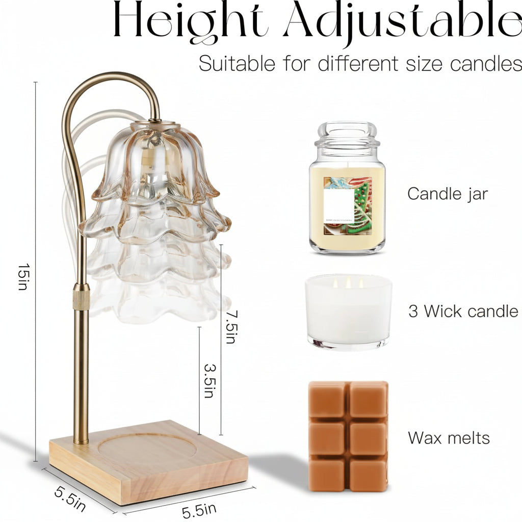 Lámpara calentadora de velas con flor de vidrio dorado calentador eléctrico para cera fundida