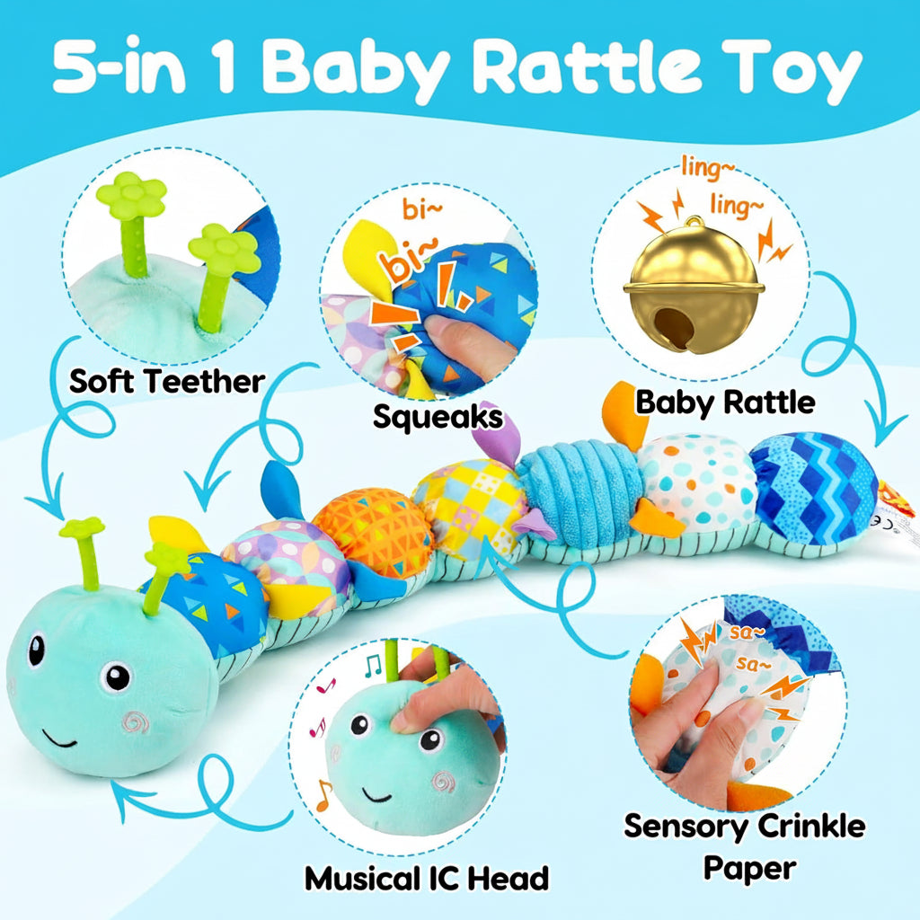 Baby Toys Sensory Caterpillar Plush Musical Tummy Time Toy