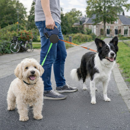 Trela para Cão Dupla Retrátil Antienrolamento para Passeio de Dois Cães