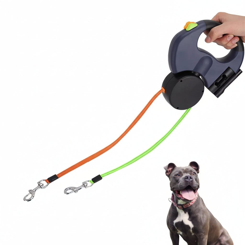 Trela para Cão Dupla Retrátil Antienrolamento para Passeio de Dois Cães
