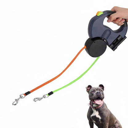 Trela para Cão Dupla Retrátil Antienrolamento para Passeio de Dois Cães