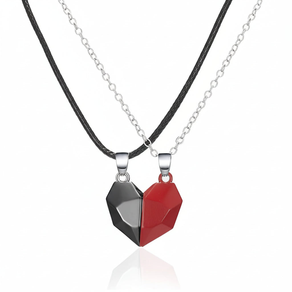 Necklace Couple Magnetic Heart Electrocardiogram Pendant Set