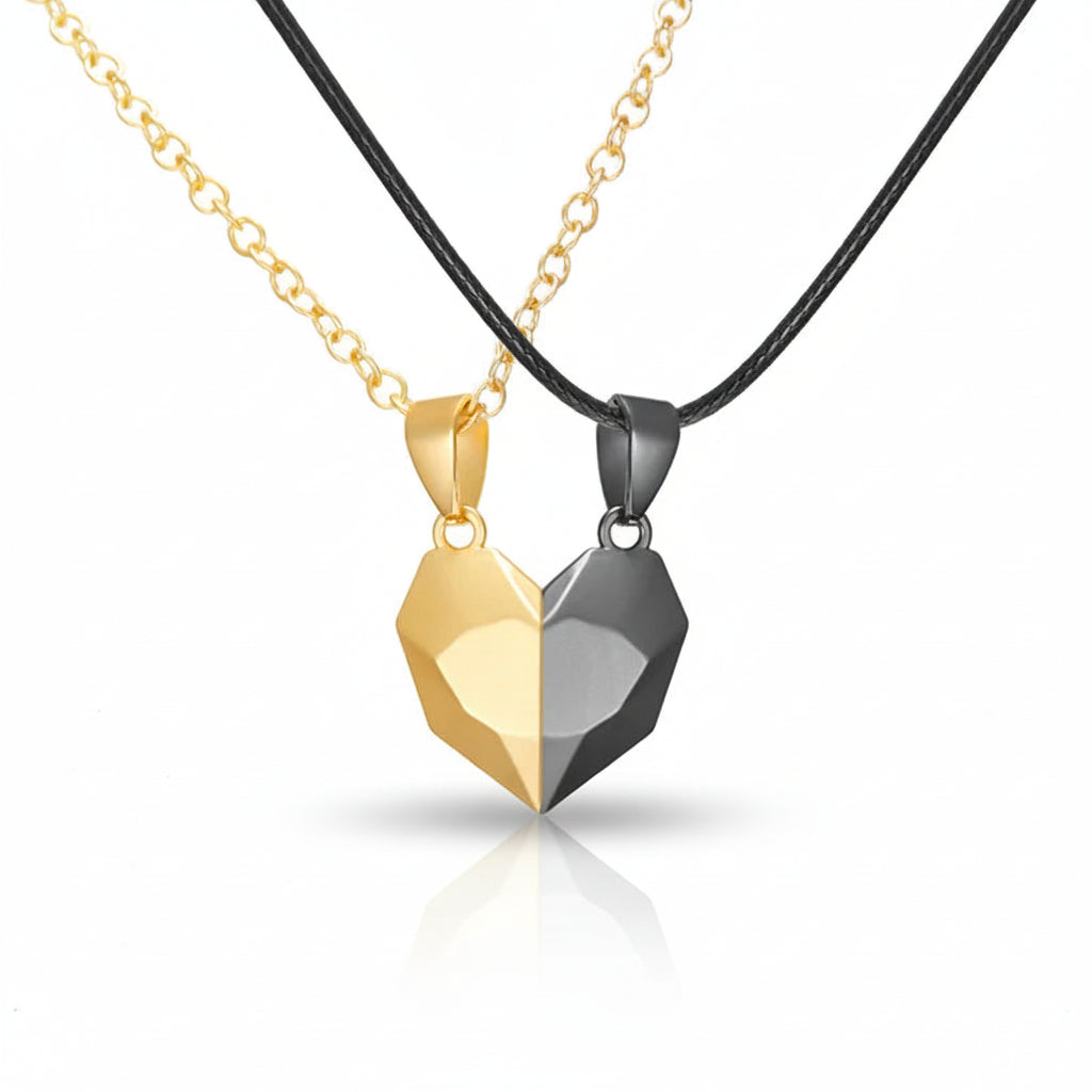Necklace Couple Magnetic Heart Electrocardiogram Pendant Set