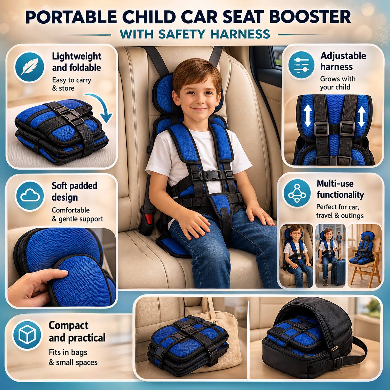 Car Seat Booster Portable Travel Safety Harness Kids
