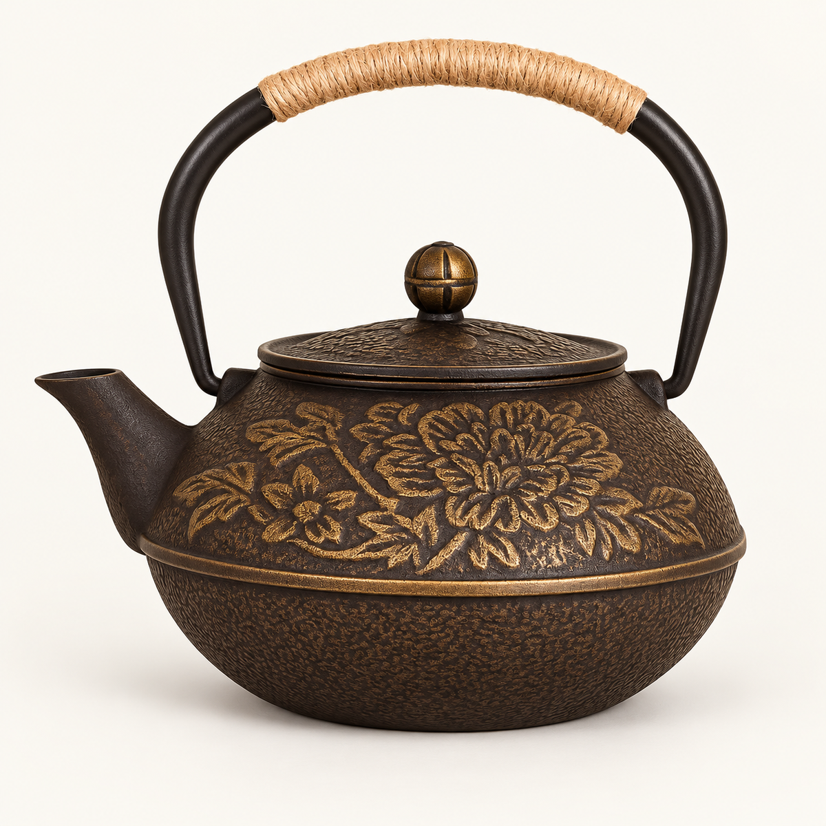 Gusseiserne Teekanne, japanische Teekanne mit Blumenmuster