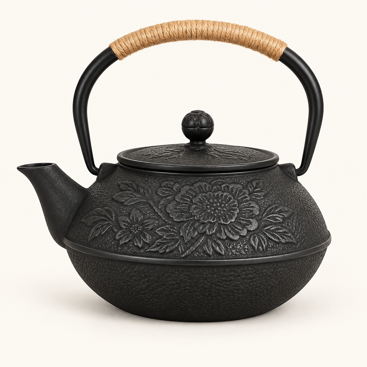 Gusseiserne Teekanne, japanische Teekanne mit Blumenmuster