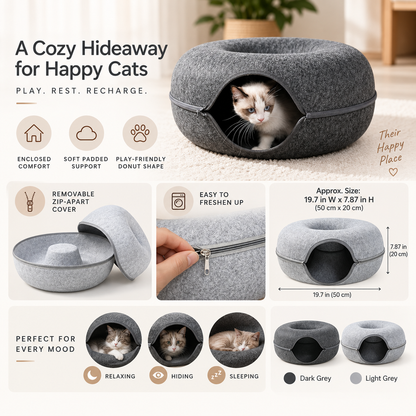Cat Cave Bed Donut Cozy Hooded Enclosed Pet Nest