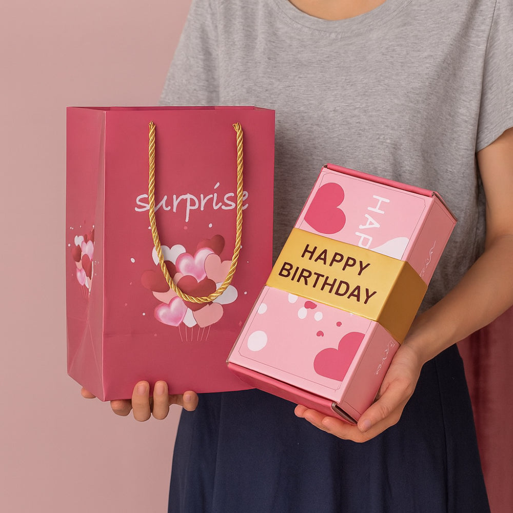 Caja de regalo para celebración con tarjeta sorpresa desplegable y soporte para mensaje