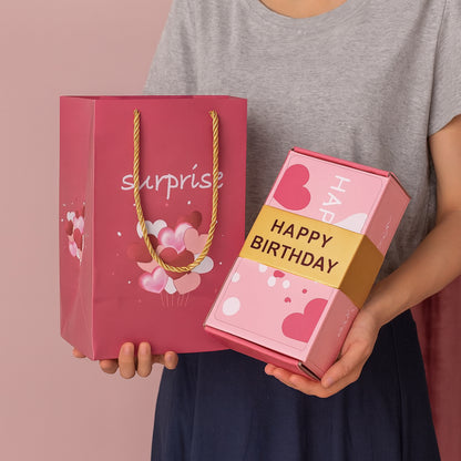 Caja de regalo para celebración con tarjeta sorpresa desplegable y soporte para mensaje