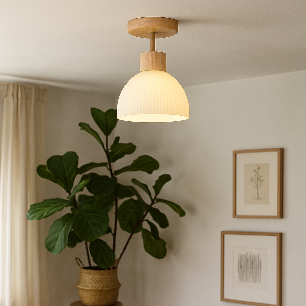 Ailse Ceiling Lamp | Natural Wood & Glass LED Fixture