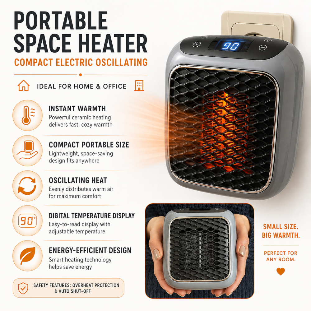 Calefactor portátil compacto eléctrico oscilante
