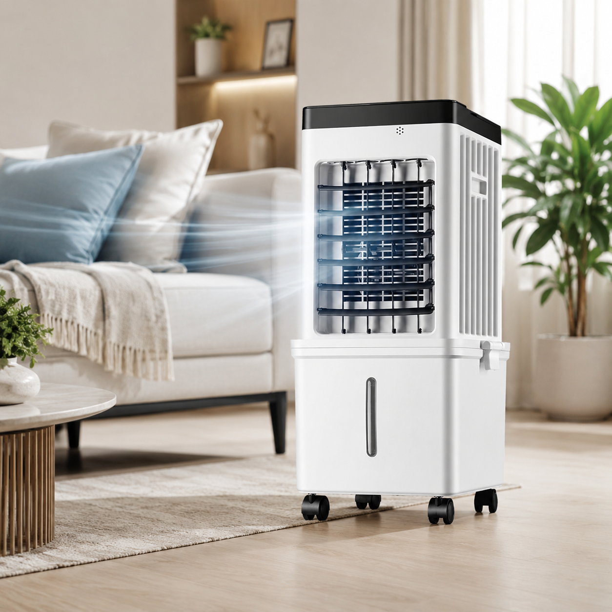 Bærbar sumpkøler køleventilator med fordampning og 12-timers timer