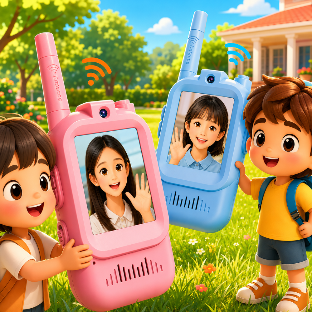 Videocamera giocattolo walkie talkie ricaricabile per bambini