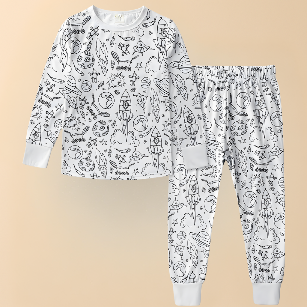 Children's Cotton Pajamas Set Christmas Coloring Fun for Kids 10