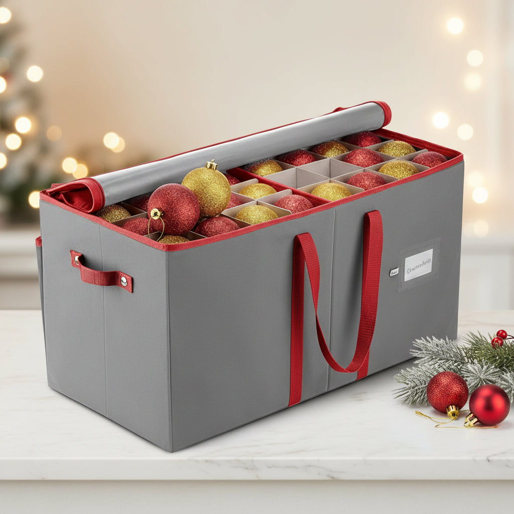 Aufbewahrungsbox mit Trennwänden für Weihnachtskugeln und Feiertagsdek – DecorsDeluxe