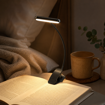 Klemmelæselampe USB-genopladelig LED med fleksibel hals