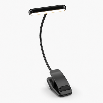 Klemmelæselampe USB-genopladelig LED med fleksibel hals