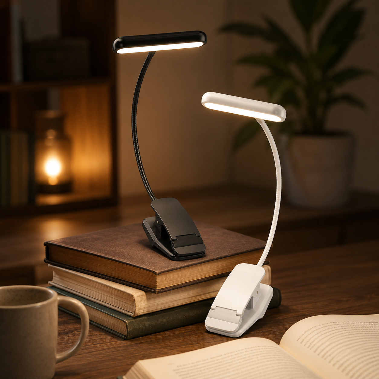 Klemmelæselampe USB-genopladelig LED med fleksibel hals