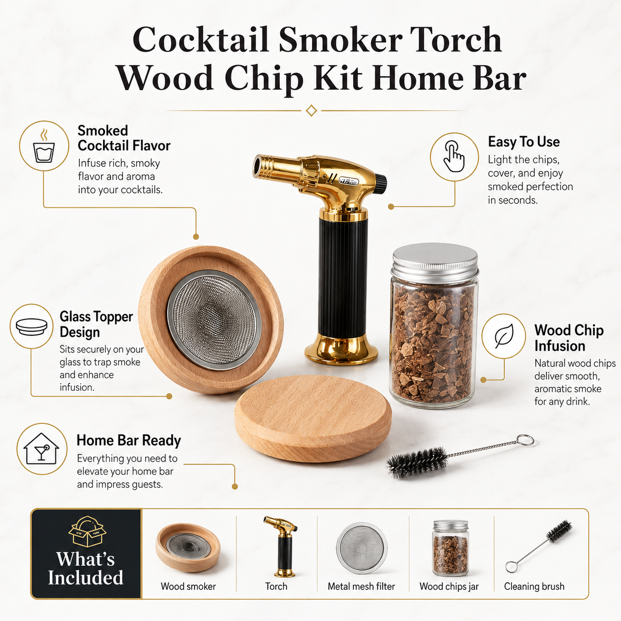 Cocktail Smoker Torch Wood Chip Kit Home Bar