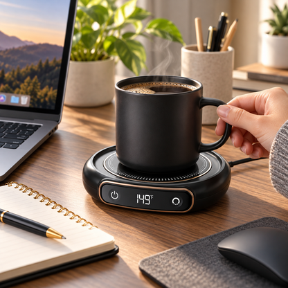 Kaffekopvarmer med USB-genopladning og temperaturstyring