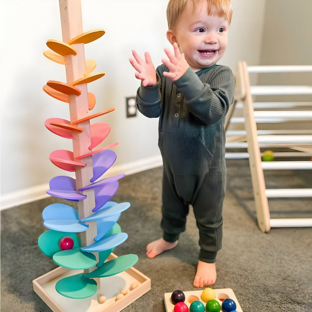 Colorful Wooden Marble Run Toy Educational Fun for Kids 4