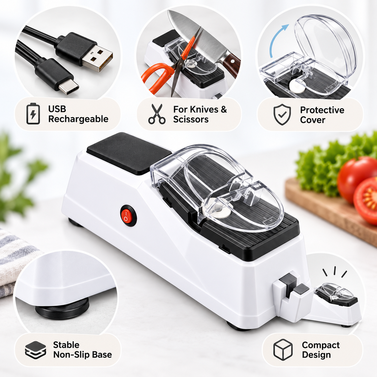 Compact Electric Knife Sharpener USB Rechargeable