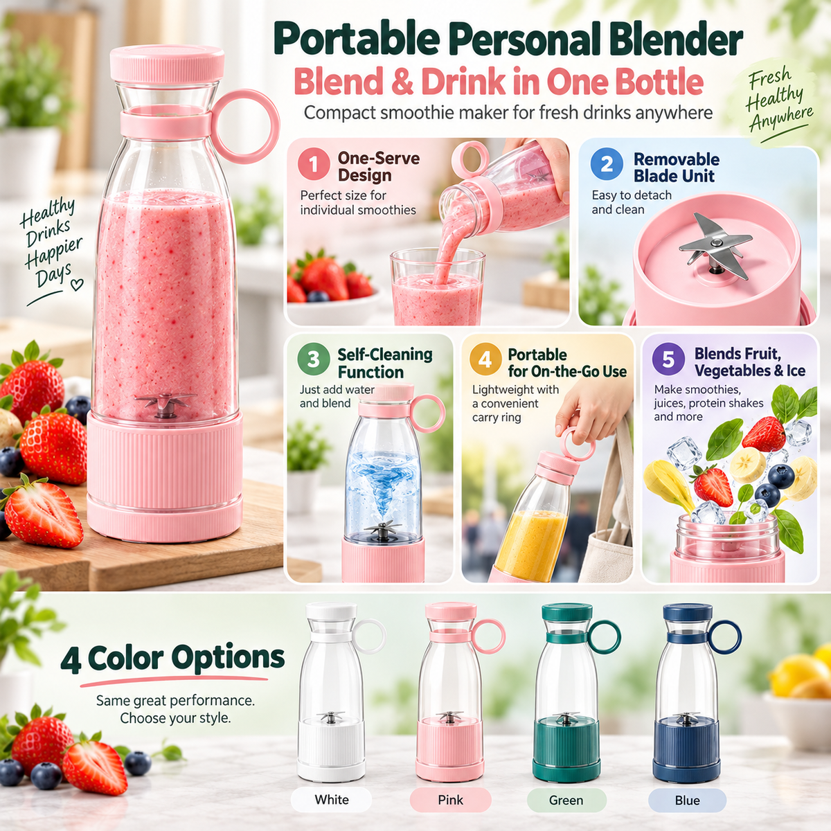 Kompakt smoothie-mixer, personlig og bærbar