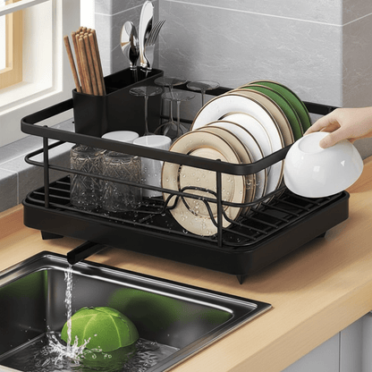 Escurreplatos de acero inoxidable compacto con bandeja para encimera