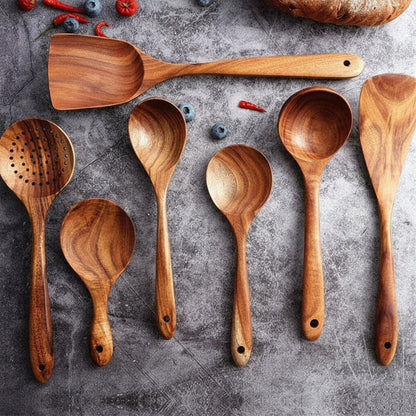 Set di utensili da cucina in legno fatti a mano, strumenti da cucina che non graffiano