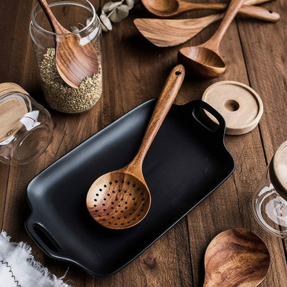 Set di utensili da cucina in legno fatti a mano, strumenti da cucina che non graffiano