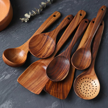 Set di utensili da cucina in legno fatti a mano, strumenti da cucina che non graffiano