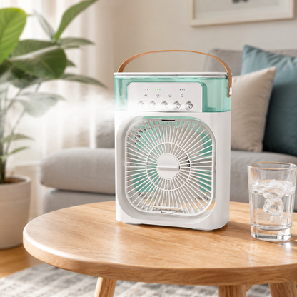 Bærbar klimaanlæg med fjernbetjening og kompakt ventilator