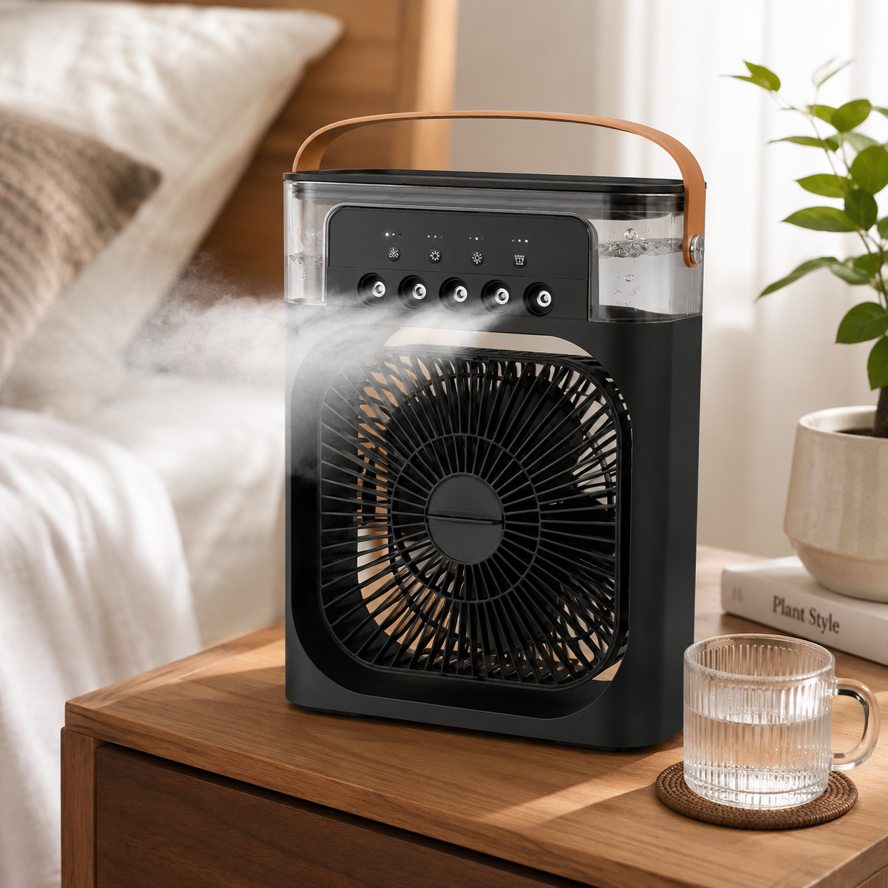 Bærbar klimaanlæg med fjernbetjening og kompakt ventilator