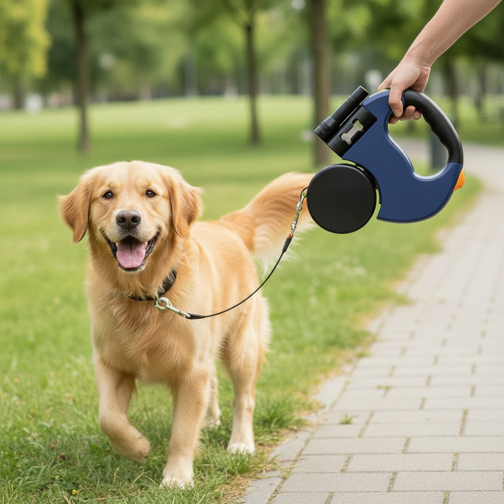Trela para Cão Dupla Retrátil Antienrolamento para Passeio de Dois Cães