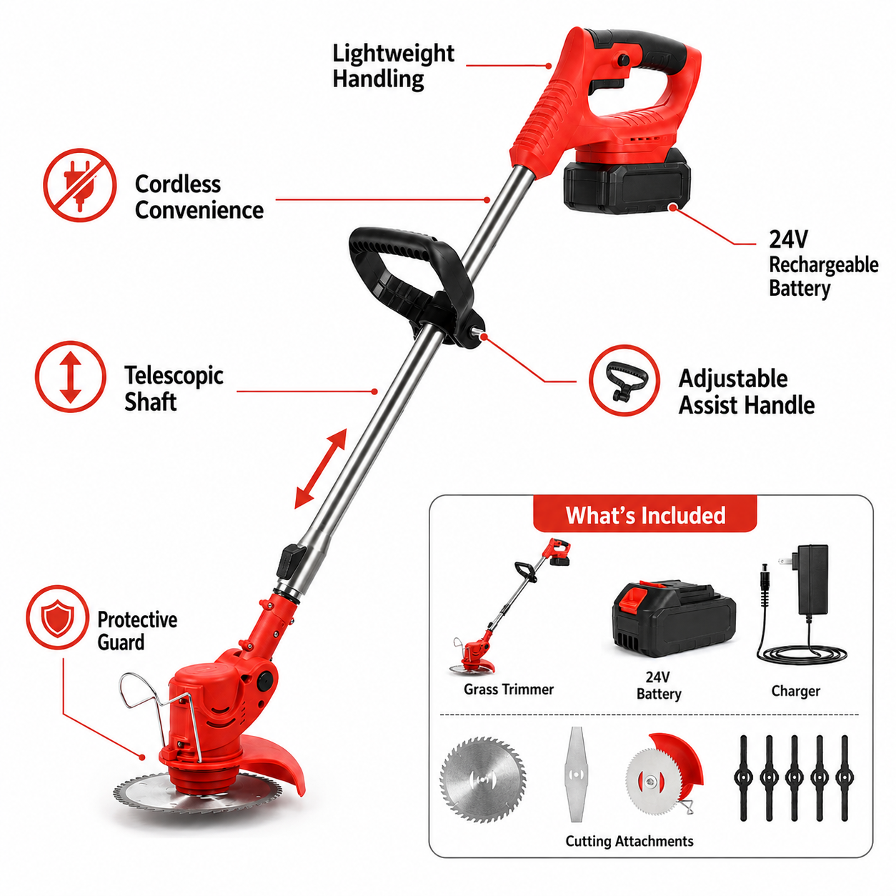 Cordless Grass Trimmer Battery Powered Garden Lightweight