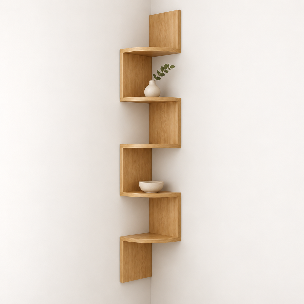 Moderne hjørnevæghylde med pladsbesparende design
