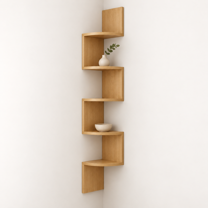 Moderne hjørnevæghylde med pladsbesparende design