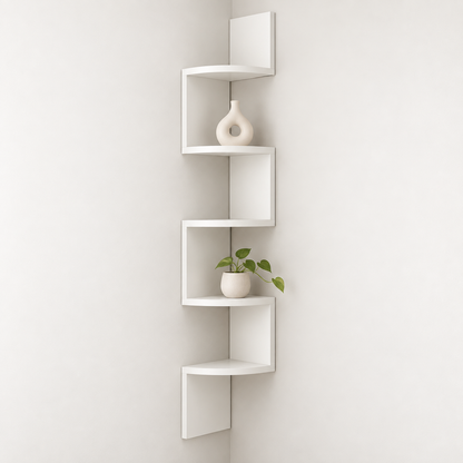 Moderne hjørnevæghylde med pladsbesparende design