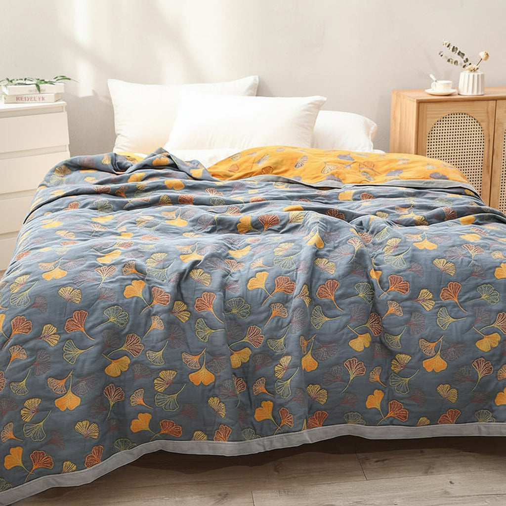 Reversible Throw Blanket Elegant Leaf Pattern Cozy Decor