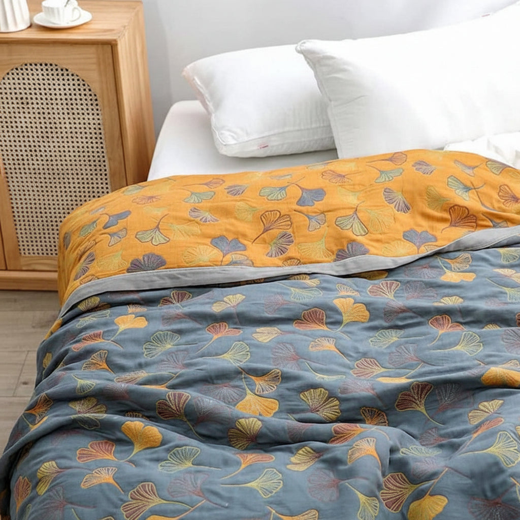 Reversible Throw Blanket Elegant Leaf Pattern Cozy Decor