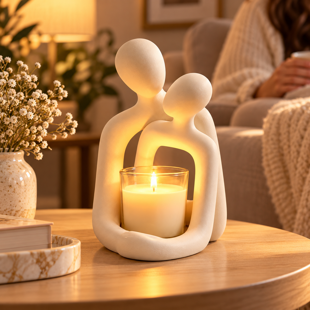 Figura decorativa de casal em resina, estilo nórdico