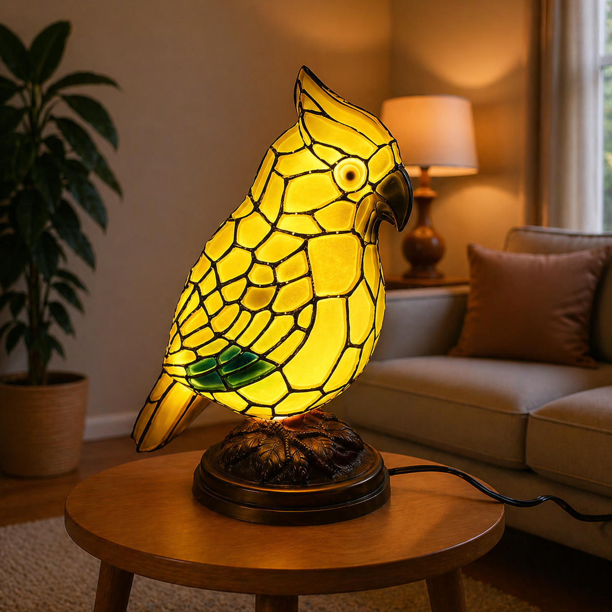 Bordlampe Rød Kardinalfugl USB-drevet Kunstglasbelysning