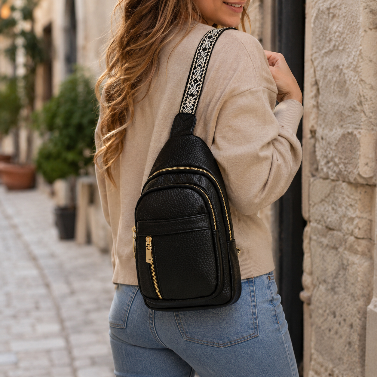 Crossbody taske med tyverisikring, skuldertaske til rejse