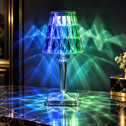 Candeeiro de mesa de cristal LED com controlo tátil, base esférica decorativa