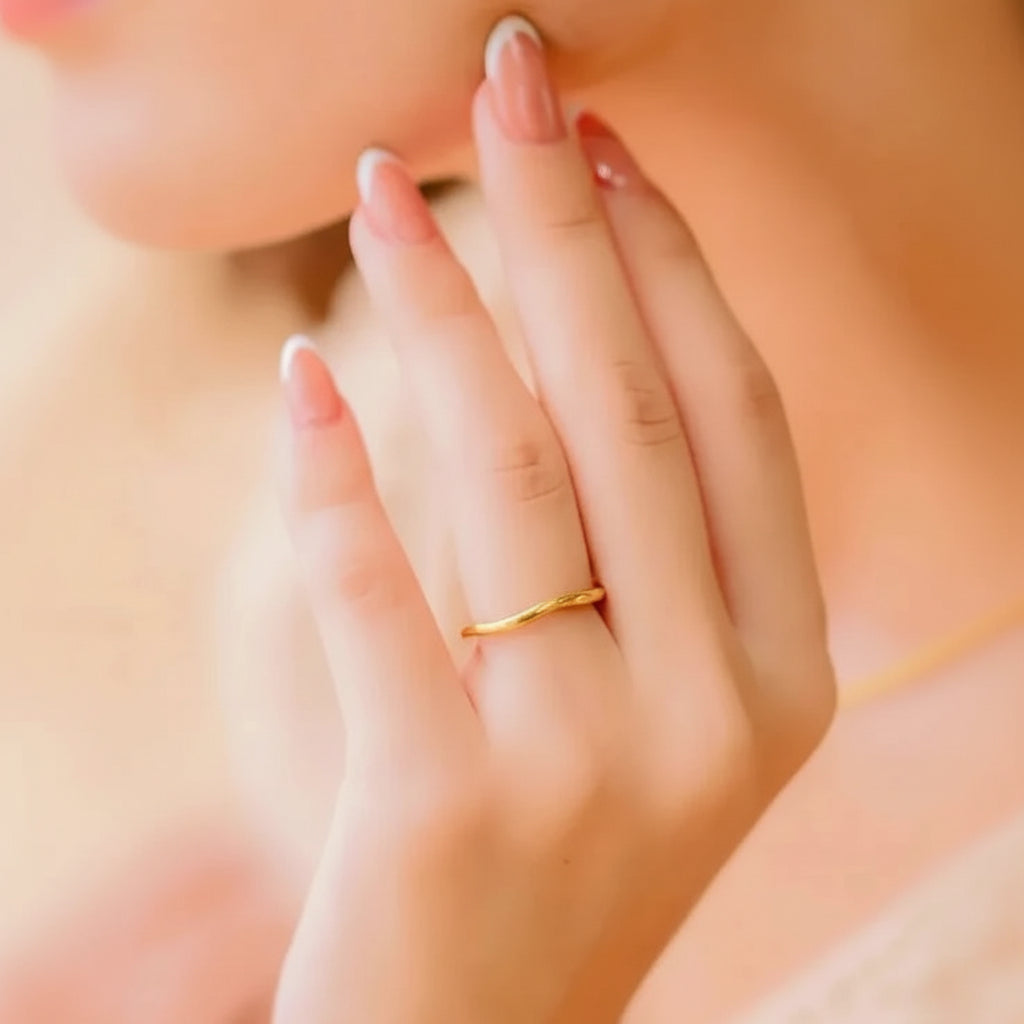 Anel Empilhável Dourado Minimalista em Aço Inoxidável Uso Diário
