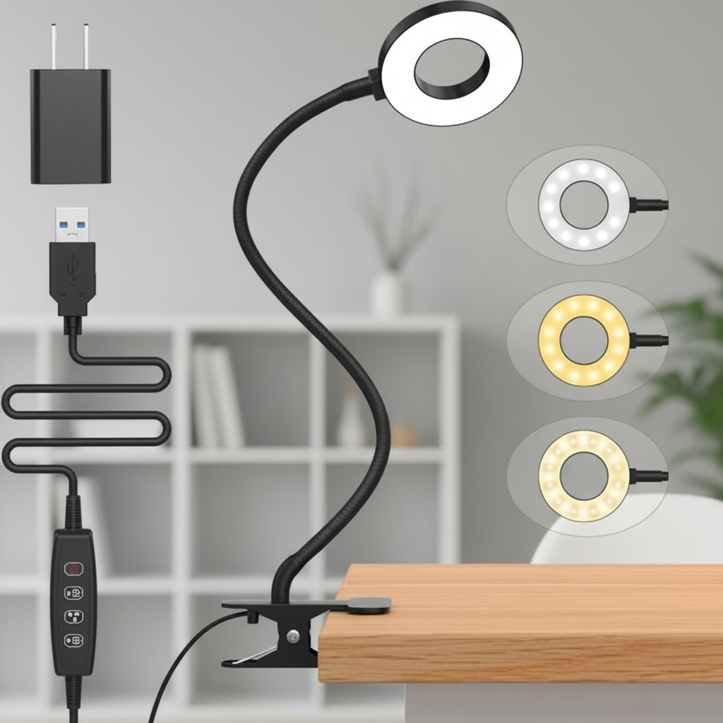 Desk Lamp Clip Flexible LED Reading Light 3 Color Modes