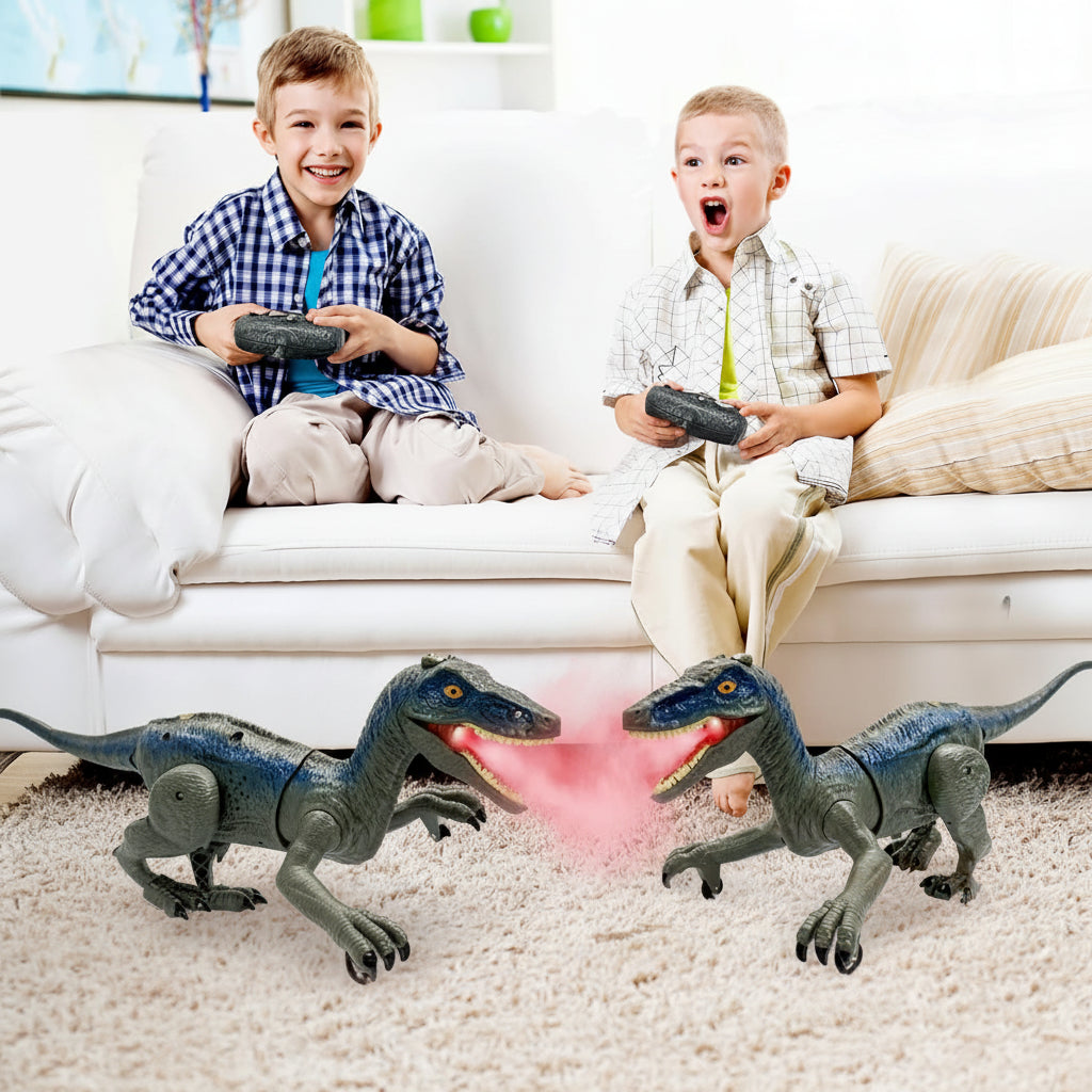 Giocattolo Dinosauro Velociraptor Telecomandato Luci Suoni Spruzzo