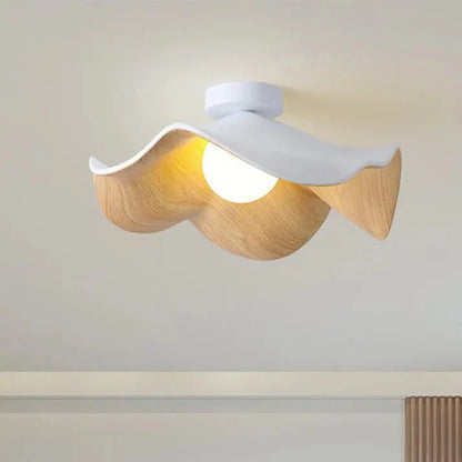 Skandinavisk Træ Lotus Loftlampe | Harpiks & Jern Moderne Indbygningslampe