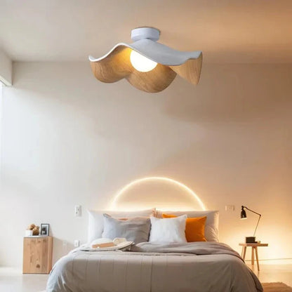 Skandinavisk Træ Lotus Loftlampe | Harpiks & Jern Moderne Indbygningslampe