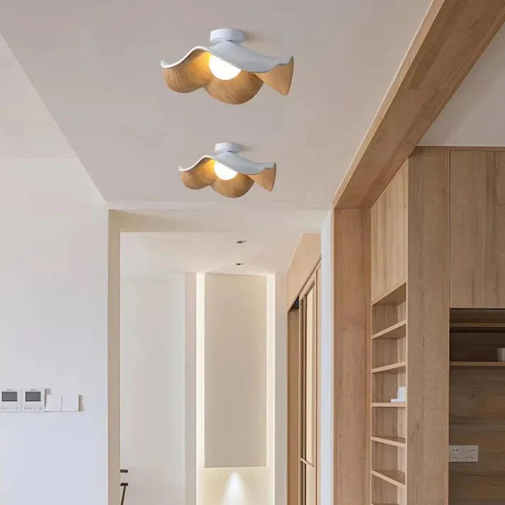 Skandinavisk Træ Lotus Loftlampe | Harpiks & Jern Moderne Indbygningslampe